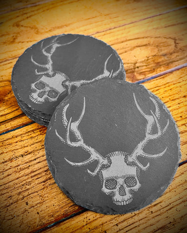 Antlered Skull slate coaster (SAVE $5 on ANY 4)