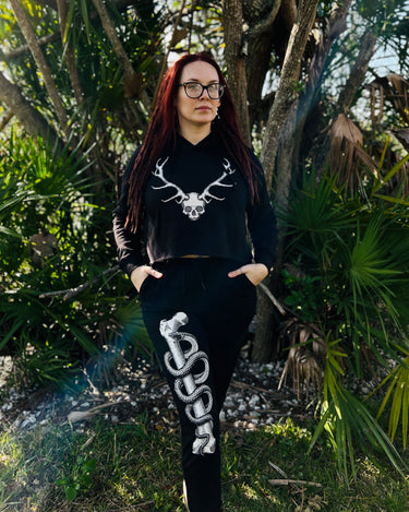 Skull w/ Antlers cropped hoodie